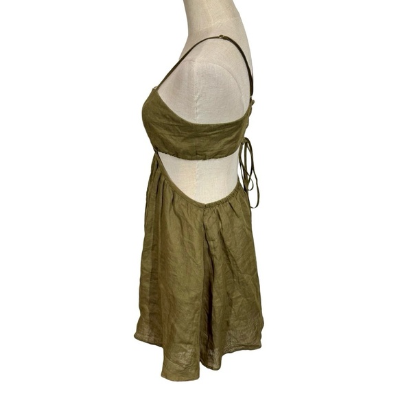Willard Road Kayleigh 100% Linen Cutout Mini Dress in Seaweed Green - Picture 6 of 12